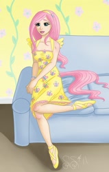 Size: 748x1177 | Tagged: safe, artist:alipes, character:fluttershy, clothing, dress, humanized, tailed humanization, winged humanization