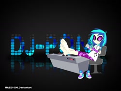 Size: 2000x1500 | Tagged: safe, artist:maze1000, character:dj pon-3, character:vinyl scratch, my little pony:equestria girls, barefoot, feet, female, foot fetish, solo