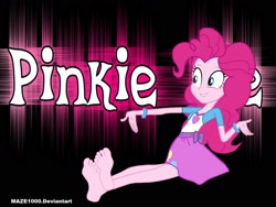 Size: 2000x1500 | Tagged: safe, artist:maze1000, character:pinkie pie, my little pony:equestria girls, balloon, barefoot, bracelet, clothing, feet, female, foot fetish, foot focus, jewelry, skirt, solo, toes