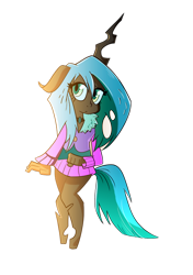 Size: 500x711 | Tagged: safe, artist:jokerpony, character:queen chrysalis, species:anthro, species:changeling, ambiguous facial structure, ask teen chrysalis, changeling queen, cute, cutealis, female, looking at you, simple background, solo, teenager, transparent background, younger