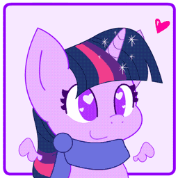 Size: 256x256 | Tagged: safe, artist:hungrysohma, part of a set, character:twilight sparkle, character:twilight sparkle (alicorn), species:alicorn, species:pony, animated, bouncing, chibi, clothing, cute, female, flapping, floating wings, heart, heart eyes, magic, mare, scarf, smiling, solo, twiabetes, wingding eyes