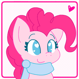 Size: 256x256 | Tagged: safe, artist:hungrysohma, part of a set, character:pinkie pie, species:earth pony, species:pony, animated, bouncing, chibi, clothing, cute, diapinkes, female, heart, heart eyes, mare, scarf, smiling, solo