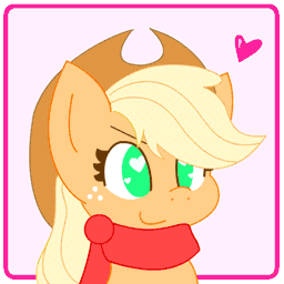 Size: 256x256 | Tagged: safe, artist:hungrysohma, part of a set, character:applejack, species:earth pony, species:pony, animated, bouncing, chibi, clothing, cute, female, freckles, hat, heart, heart eyes, jackabetes, mare, scarf, smiling, solo, wingding eyes