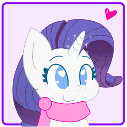 Size: 256x256 | Tagged: safe, artist:hungrysohma, part of a set, character:rarity, species:pony, species:unicorn, animated, bouncing, chibi, clothing, cute, female, heart, heart eyes, magic, mare, raribetes, scarf, smiling, solo