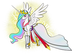 Size: 3312x2471 | Tagged: safe, artist:sakuyamon, character:princess celestia, species:alicorn, species:pony, g4, abstract background, clothing, costume, female, high res, kingdom hearts, mare, princess, solo, spread wings, wings
