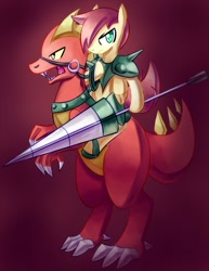 Size: 772x1000 | Tagged: safe, artist:negativefox, oc, oc only, species:dragon, lance, weapon