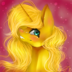 Size: 2000x2000 | Tagged: safe, artist:saoiirse, oc, oc only, oc:ticket, species:alicorn, species:pony, alicorn oc, blushing, grin, looking at you, pretty, profile, smiling, solo