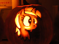 Size: 900x675 | Tagged: safe, artist:xkappax, character:lyra heartstrings, carving, cute, jack-o-lantern, pumpkin