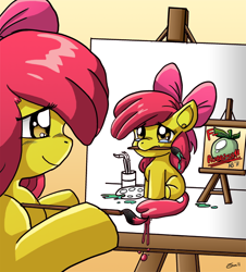 Size: 576x636 | Tagged: safe, artist:xkappax, character:apple bloom, paint, painting, self portrait