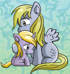 Size: 429x455 | Tagged: safe, artist:xkappax, character:derpy hooves, character:dinky hooves, species:pegasus, species:pony, crying, equestria's best mother, female, mare, mother and daughter