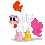 Size: 150x150 | Tagged: safe, artist:tomdantherock, character:pinkie pie, animal costume, animated, blep, chicken pie, chicken suit, clothing, costume, cute, eyes closed, female, grin, smiling, solo, tongue out
