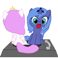 Size: 200x200 | Tagged: safe, artist:tomdantherock, artist:valcron, character:princess celestia, character:princess luna, species:alicorn, species:pony, animated, cewestia, cute, female, filly, foal, good trick, open mouth, simple background, spinning, transparent background, turntable, turntable pony, woona