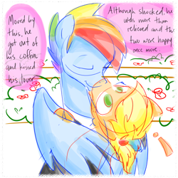 Size: 700x700 | Tagged: safe, artist:sketchyjackie, character:applejack, character:rainbow dash, ship:appledash, appleblitz (gay), appleblitz - fable, applejack (male), doodle, fake death, gay, kissing, male, playing dead, rainbow blitz, rule 63, shipping, surprise kiss, surprised