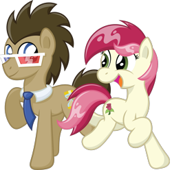 Size: 2873x2849 | Tagged: safe, artist:t-3000, character:doctor whooves, character:roseluck, character:time turner, ship:doctorrose, 3d glasses, doctor who, female, male, shipping, straight