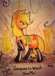 Size: 599x834 | Tagged: safe, artist:doubt, character:applejack, episode:somepony to watch over me, g4, my little pony: friendship is magic, female, fireproof boots, solo, traditional art