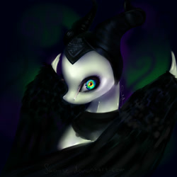 Size: 2000x2000 | Tagged: safe, artist:saoiirse, bright eyed, crossover, dark, eyelashes, horns, maleficent, ponified, portrait, profile, solo