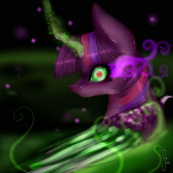 Size: 2000x2000 | Tagged: safe, artist:saoiirse, character:twilight sparkle, character:twilight sparkle (alicorn), species:alicorn, species:pony, corrupted, crystal wings, dark magic, element of fear, elements of power, evil, female, magic, mare, portrait, solo, sombra eyes