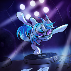 Size: 800x800 | Tagged: safe, artist:fajeh, character:dj pon-3, character:vinyl scratch, female, solo, turntable, underhoof