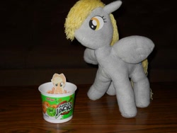 Size: 700x525 | Tagged: safe, artist:eratosofcyrene, character:applejack, character:derpy hooves, species:pegasus, species:pony, apple jacks, appletini, cereal, female, irl, mare, photo, plush derpy, plushie
