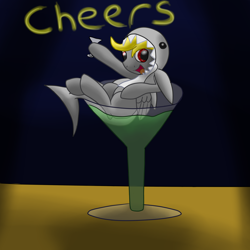 Size: 2600x2600 | Tagged: safe, artist:flashiest lightning, oc, oc only, alcohol, cheers, drink, drinking, glass, martini, micro, shark, shark suit, solo, tiny