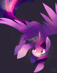 Size: 1155x1470 | Tagged: safe, artist:sharmie, character:twilight sparkle, character:twilight sparkle (alicorn), species:alicorn, species:pony, angry, female, flying, mare, solo, windswept mane