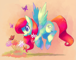 Size: 893x704 | Tagged: safe, artist:sharmie, oc, oc only, oc:rosalee, butterfly, flower, solo