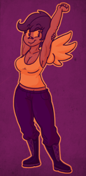 Size: 820x1664 | Tagged: safe, artist:hamflo, character:scootaloo, species:human, species:pegasus, species:pony, armpits, bandage, female, humanized, limited palette, solo, stretching, winged humanization