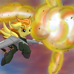 Size: 2600x2600 | Tagged: safe, artist:flashiest lightning, character:spitfire, species:pony, aircraft, female, fight, mare, pilot, plane suit thing, pone combat, solo, wonderbolts