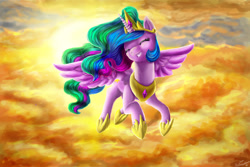 Size: 1024x683 | Tagged: safe, artist:aschenstern, character:princess celestia, female, happy, morning, pinklestia, solo