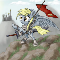 Size: 900x900 | Tagged: safe, artist:rule1of1coldfire, character:derpy hooves, species:pegasus, species:pony, armor, female, mare, sword