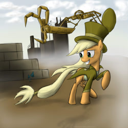 Size: 900x900 | Tagged: safe, artist:rule1of1coldfire, character:applejack, clothing, female, hat, raised hoof, solo, steampunk, top hat