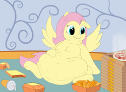 Size: 2600x1900 | Tagged: safe, artist:jesseorange, artist:watertimdragon, character:fluttershy, species:pony, belly, belly button, big belly, drool, fat, fattershy, female, kitchen eyes, obese, solo, stuffed