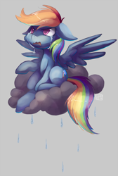 Size: 934x1389 | Tagged: safe, artist:sharmie, character:rainbow dash, species:pegasus, species:pony, cloud, crying, dark cloud, female, on a cloud, rain, solo