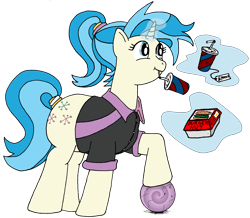 Size: 2650x2315 | Tagged: safe, artist:fatponysketches, character:allie way, burger, clothing, drink, food, magic, shirt, solo