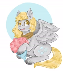 Size: 2327x2628 | Tagged: safe, artist:superlucky13, character:derpy hooves, species:pegasus, species:pony, bouquet, clothing, female, mare, scarf, solo, unshorn fetlocks