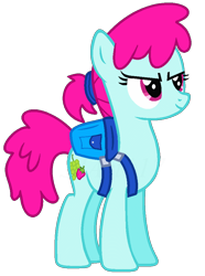 Size: 734x988 | Tagged: safe, artist:monkfishyadopts, base used, character:ruby splash, background pony, backpack, ponytail, solo