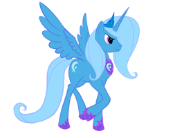 Size: 958x767 | Tagged: safe, artist:rubrony, character:trixie, species:alicorn, species:pony, alicornified, female, glare, race swap, raised hoof, simple background, smirk, solo, spread wings, trixiecorn, white background, wings