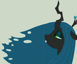 Size: 150x126 | Tagged: safe, artist:tomdantherock, character:queen chrysalis, species:changeling, animated, changeling queen, fangs, female, gray background, mane, simple background, solo, windswept mane