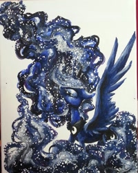 Size: 1024x1278 | Tagged: safe, artist:creeate97, character:princess luna, female, solo, spread wings, traditional art, wings
