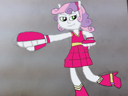 Size: 664x498 | Tagged: safe, artist:shafty817, character:sweetie belle, my little pony:equestria girls, boxing, clothing, exeron, exeron fighters, exeron gloves, fall formal outfits, female, fight, fighting gloves, gloves, solo