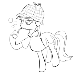 Size: 900x869 | Tagged: safe, artist:rubrony, character:derpy hooves, species:pegasus, species:pony, clothing, female, hat, mare, monochrome, pipe, solo