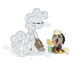 Size: 944x805 | Tagged: safe, artist:anima-dos, character:discord, character:pinkie pie, baby discord, bipedal, flour, laughing, tears of laughter