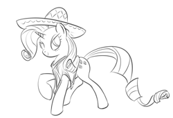 Size: 849x581 | Tagged: safe, artist:rubrony, character:rarity, clothing, female, hat, monochrome, solo