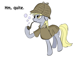 Size: 1600x1188 | Tagged: safe, artist:rubrony, character:derpy hooves, species:pegasus, species:pony, clothing, colored, female, hat, mare, pipe, sherlock holmes, solo