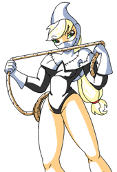 Size: 543x800 | Tagged: safe, artist:wryte, character:applejack, species:human, applebucking thighs, bedroom eyes, candlejack, clothing, costume, humanized, minimalist, rope