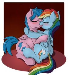 Size: 2464x2744 | Tagged: safe, artist:drako1997, character:firefly, character:rainbow dash, species:pegasus, species:pony, comic:dash academy, ship:dashfly, g1, blushing, eyes closed, female, g1 to g4, gencest, generation leap, kissing, lesbian, mare, not incest, not selfcest, semi-grimdark series, shipping, simple background, suggestive series