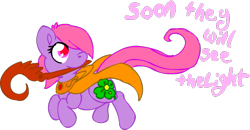 Size: 665x347 | Tagged: safe, artist:cotton, character:clover (g1), species:earth pony, species:pony, g1, my little pony tales, female, g1 to g4, generation leap, god tier, god tiers, hero of light, homestuck, mare, mouth hold, solo