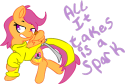 Size: 520x350 | Tagged: safe, artist:cotton, character:scootaloo, species:pegasus, species:pony, clothing, female, filly, god tier, god tiers, hero of sparks, homestuck, solo