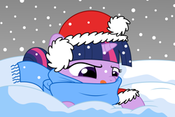 Size: 9600x6400 | Tagged: safe, artist:bri-sta, artist:mamandil, character:twilight sparkle, absurd resolution, clothing, female, hat, scarf, snow, snowfall, solo, vector