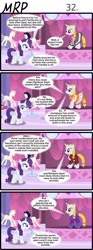 Size: 800x2153 | Tagged: safe, artist:umneem, character:rarity, character:sweetie belle, oc, oc:dispersion, species:pony, species:unicorn, comic:my rational pony, 4koma, carousel boutique, comic, dressing, explicit series